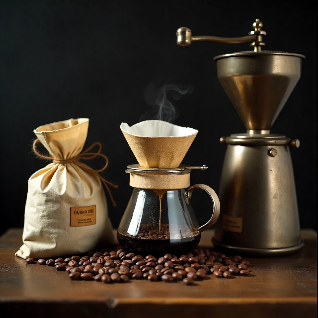 Wide still life van pour-over koffiebereiding